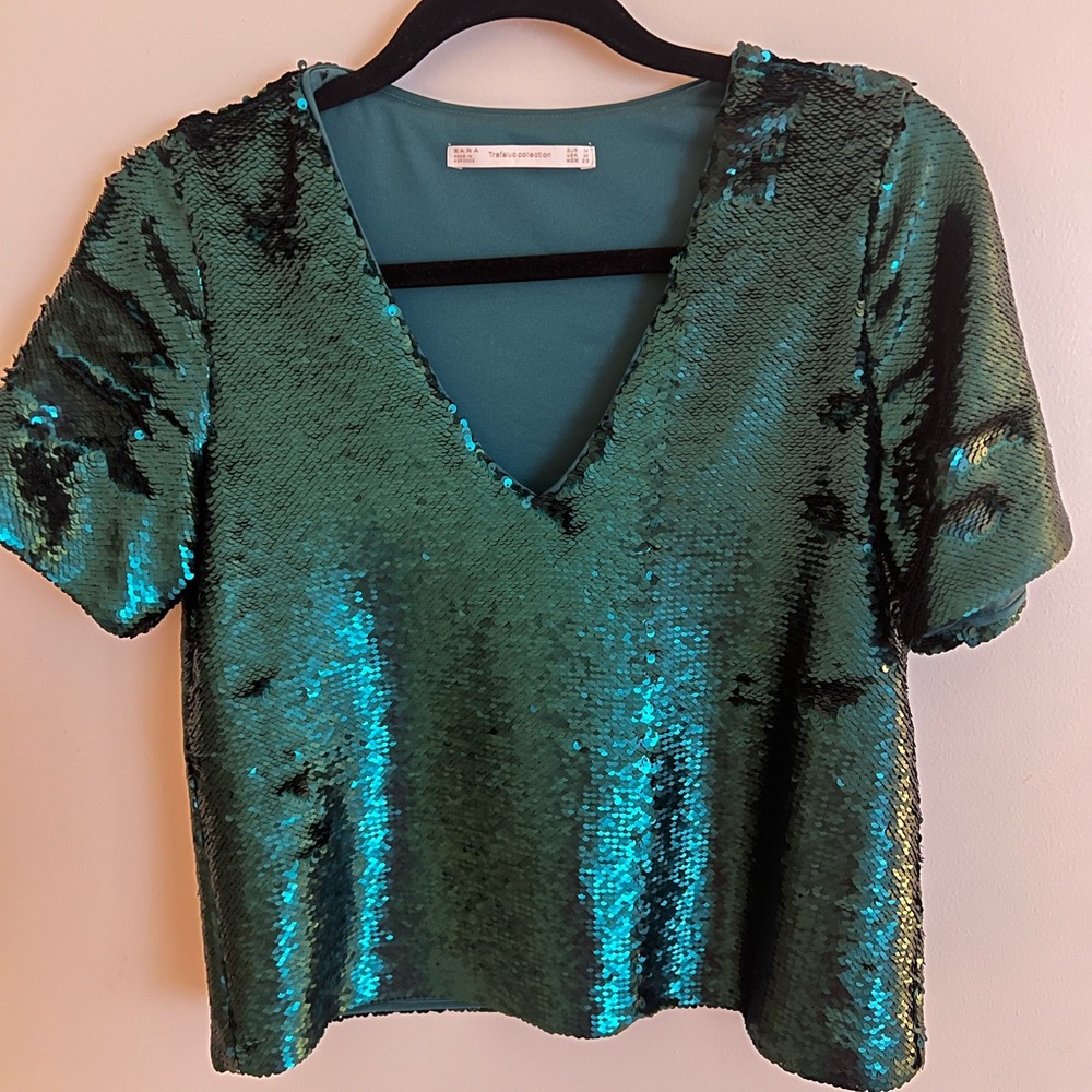 Emerald green sequin top
